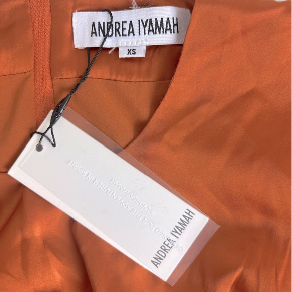 Andrea Iyamah | Bubble Sleeve Front Twist Satin Behati Rust Cropped Top | XS - Picture 11 of 15